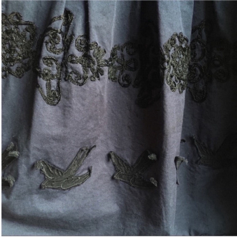 Anthropologie Leifnotes Flyaway dress navy embroidered birds - Picture 5 of 8
